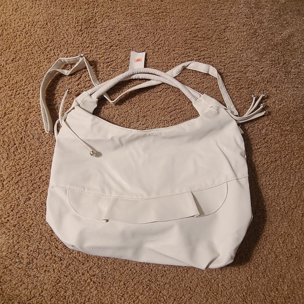 J. Francis White Slouchy Bag with Zippered Closure & Adjustable Strap